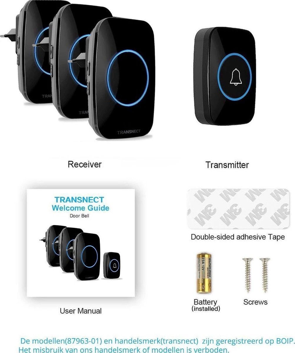 Draadloze Deurbel Met 3 Ontvangers - 5 Volume/60 Melodie - IP44 Waterdicht - Batterij Van 5 Jaar 4 Draadloze Deurbel Met 3 Ontvangers - 5 Volume/60 Melodie - IP44 Waterdicht - Batterij Van 5 Jaar - Afbeelding 4