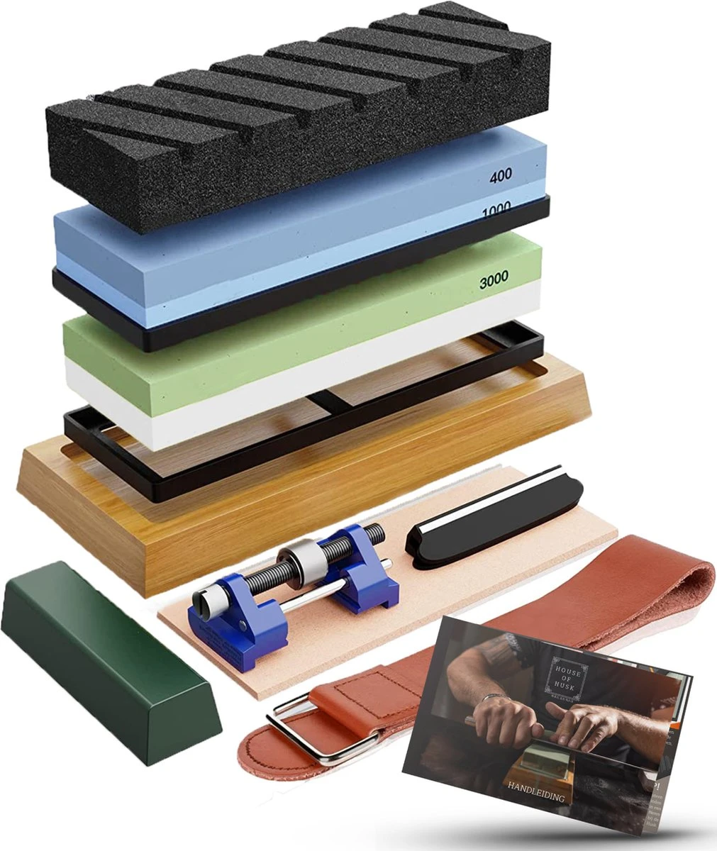 House Of Husk Dubbelzijdige Messenslijpers Met Vlaksteen En Instructies - Slijpsteen Voor Messen En Gereedschappen - Wetsteen Slijpsteen Set 80 400 1000 En 3000 8000 - Edelkorund 1 House Of Husk Dubbelzijdige Messenslijpers Met Vlaksteen En Instructies - Slijpsteen Voor Messen En Gereedschappen - Wetsteen Slijpsteen Set 80 400 1000 En 3000 8000 - Edelkorund