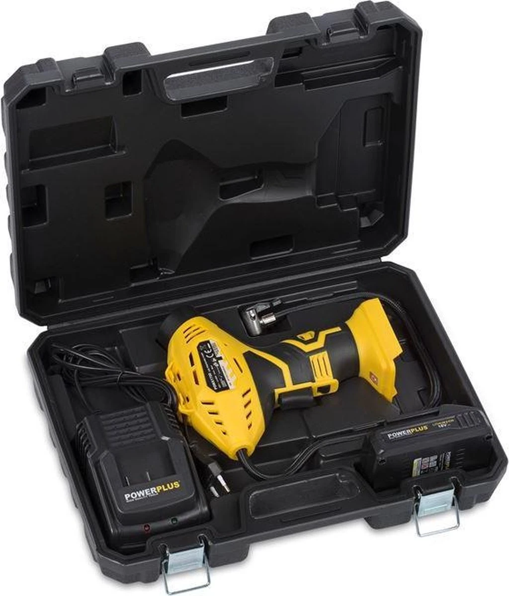Powerplus POWX1700 Accu Compressor - Luchtcompressor - 18V - 8 Bar - Incl. 1 X 1,5Ah Accu, Lader, Koffer En Accessoires 6 Powerplus POWX1700 Accu Compressor - Luchtcompressor - 18V - 8 Bar - Incl. 1 X 1,5Ah Accu, Lader, Koffer En Accessoires - Afbeelding 6