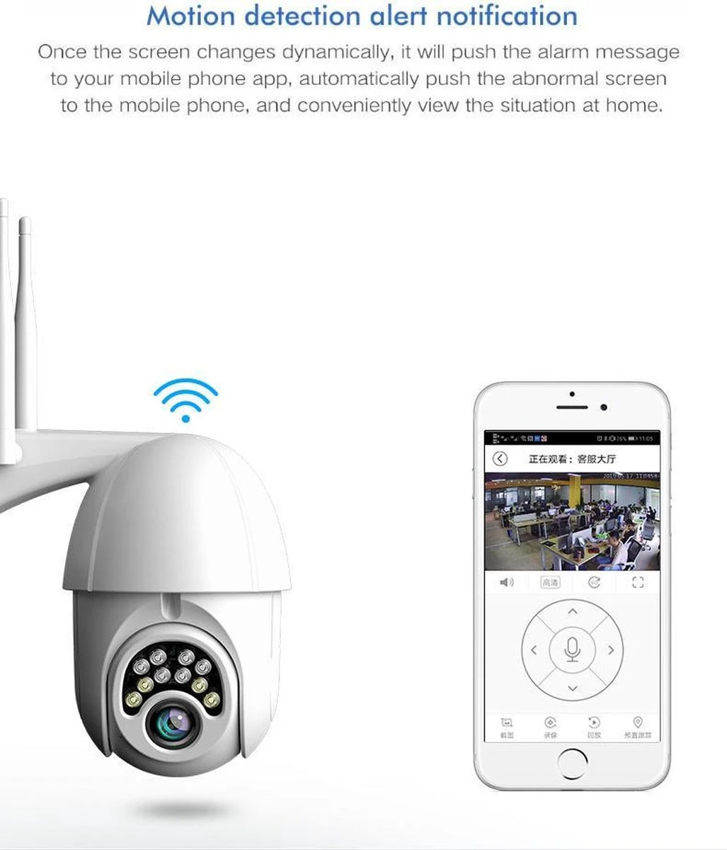 Kunststof Behuizing Waterdichtheid IP66 WIFI Dome IP Camera - Buiten - Draai- En Kantelbaar - FULL HD 1080P 5 Kunststof Behuizing Waterdichtheid IP66 WIFI Dome IP Camera - Buiten - Draai- En Kantelbaar - FULL HD 1080P - Afbeelding 5