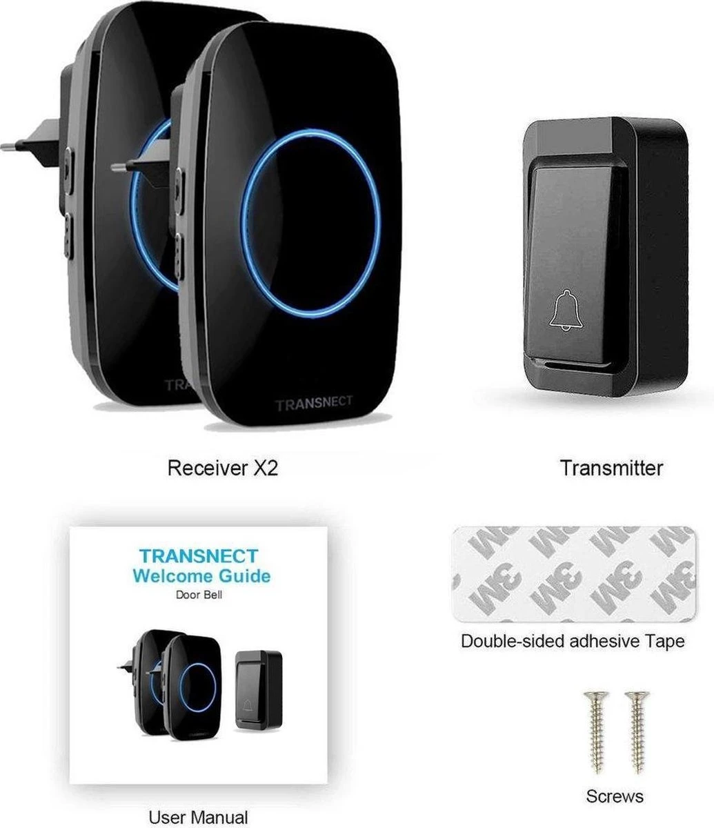 Draadloze Deurbel Met 2 Ontvangers - Plug&Play - Regelbaar Volume / Melodie - Oplichtende LED's - De Belset Werkt Geheel Zonder Batterijen 3 Draadloze Deurbel Met 2 Ontvangers - Plug&Play - Regelbaar Volume / Melodie - Oplichtende LED's - De Belset Werkt Geheel Zonder Batterijen - Afbeelding 3