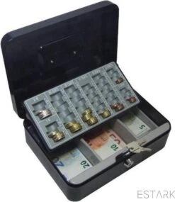 ESTARK® Geldkist - Metalen Geldkistje 30 X 24 X 9 Cm - Met Muntsorteerder - Met Sleutel - Metalen Geldkluisje – Geldkist -Kassa Lade – Geldlade Money Box – Spaarpot Volwassenen – Kluisjes Jongen Meisje Kinderen – Kleine Kluis Geldkistjes - Zwart -Makita || Merkloos || Stanley Verkoopwinkel 1040x1200 5