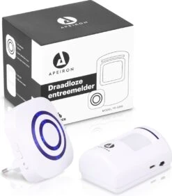 Apeiron Draadloze Entreemelder - Deurbelset - Toegangsmelder - Winkelbel - Bewegingsmelder Met Sensor - Geschikt Voor Winkels & Woonhuizen - Wit