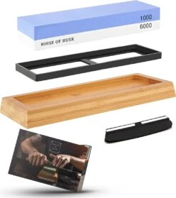 House Of Husk Dubbelzijdige Messenslijper Met Instructies - Slijpsteen Voor Messen - Wetsteen Slijpsteen Set 1000 6000 - Edelkorund