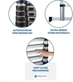 Borg Professionele Telescopische - Zwarte Uitvoering - Uitschuifbare Ladder - 3.8m - Met Softclose En Dwarsbalk -Makita || Merkloos || Stanley Verkoopwinkel 1070x1200 3