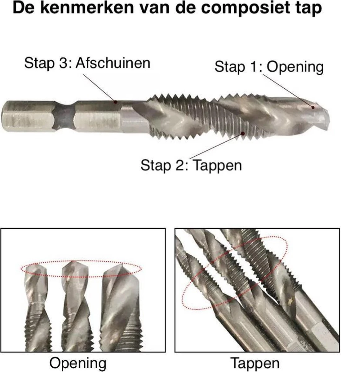 Merkloos 6-delig Boortap Set - Bit Boor Tap En Verzinken Set Gemaakt Van HSS - Gereedschap Boormachine M3-M10 - Schroefdraad Snijden - Combi Boortap - Gaten Boren - Incl. Klein Opbergdoosje 8 Merkloos 6-delig Boortap Set - Bit Boor Tap En Verzinken Set Gemaakt Van HSS - Gereedschap Boormachine M3-M10 - Schroefdraad Snijden - Combi Boortap - Gaten Boren - Incl. Klein Opbergdoosje - Afbeelding 8