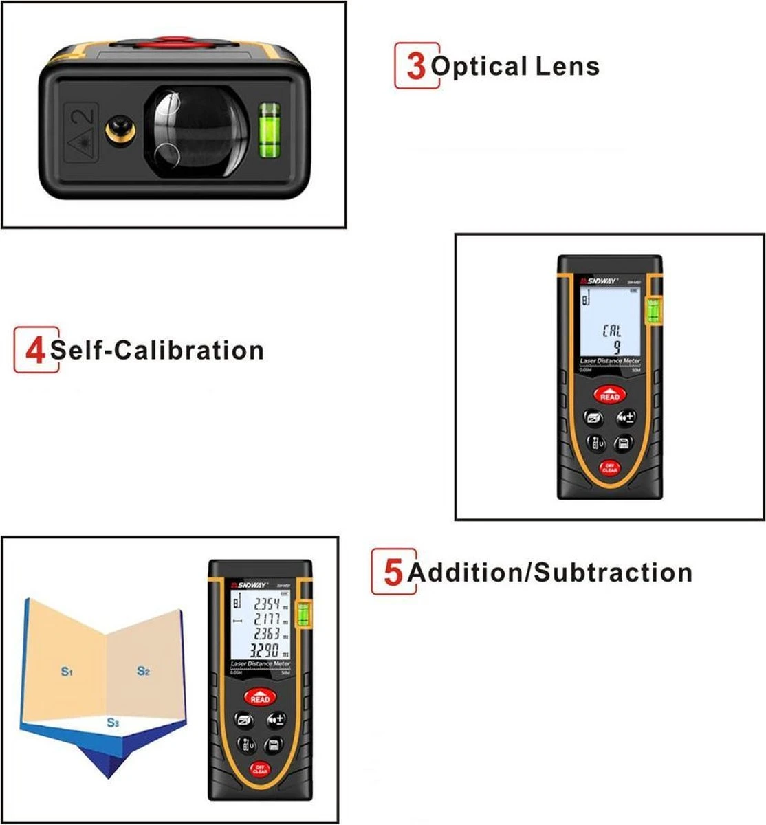 Sndway Professionele Laser Afstandsmeter - 50 Meter Bereik - Incl. Batterijen 3 Sndway Professionele Laser Afstandsmeter - 50 Meter Bereik - Incl. Batterijen - Afbeelding 3