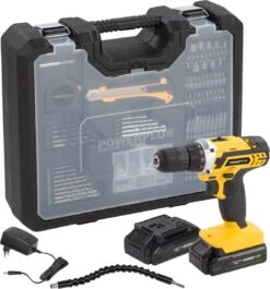 Powerplus POWX00830 Accu Boormachine - Schroefboormachine - Boormachine Accu - Accu Schroevendraaier - 20V - Incl. 2 X 20V Li-ion Accu's, Lader En 134-delige Gereedschapskoffer Met Schroefbits - Voor Hout, Steen En Metaal