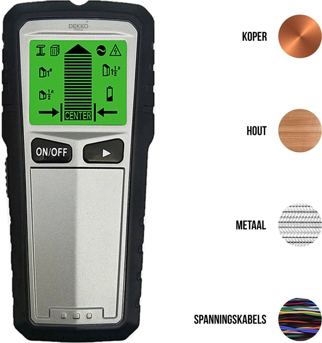 Dekko Tools Digitale Leidingzoeker - 5 In 1 Detector Voor Muren - Hout, Metaal, Leidingen, Bedrading - Zilver 5 Dekko Tools Digitale Leidingzoeker - 5 In 1 Detector Voor Muren - Hout, Metaal, Leidingen, Bedrading - Zilver - Afbeelding 5