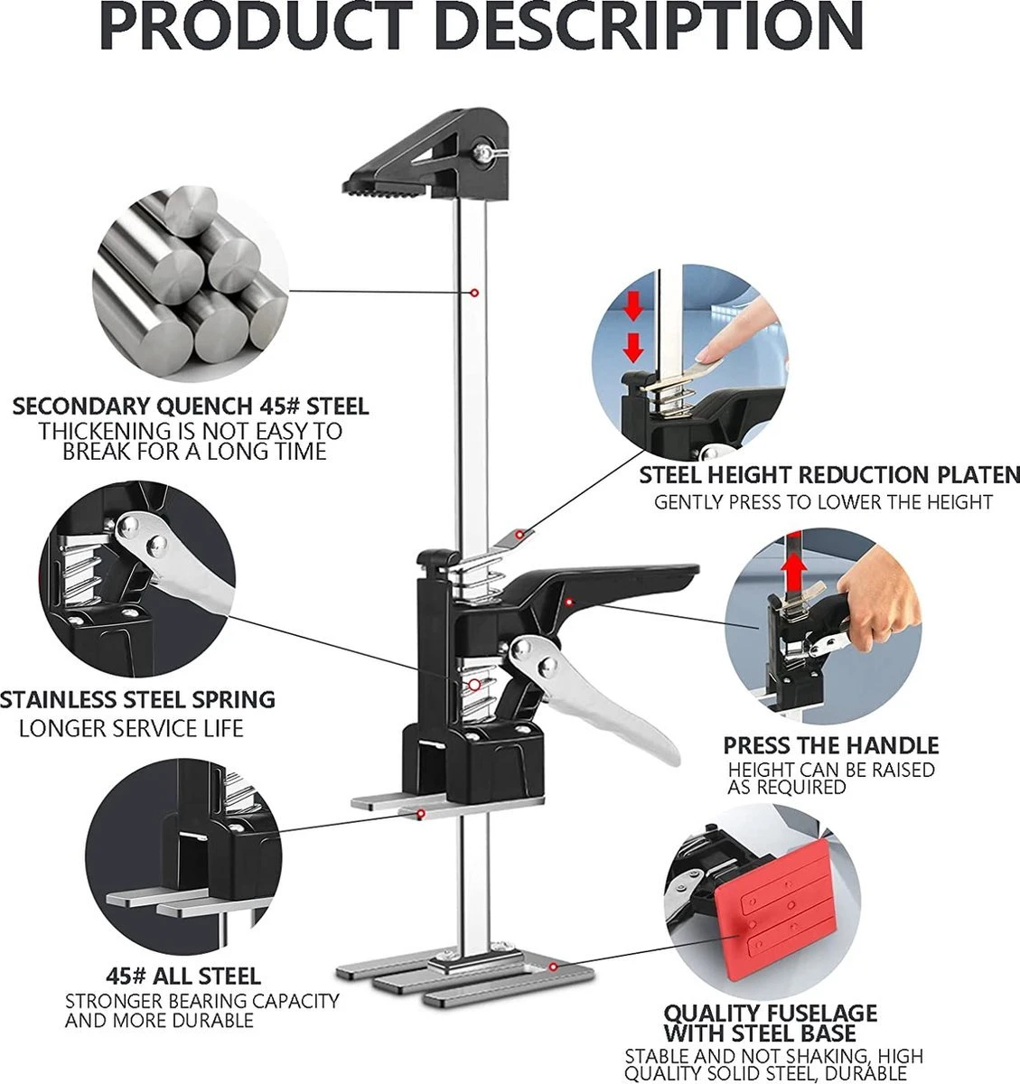 BOTC HandKrik - 1 Stuk - Platenlift - Badkamer - Deurlifter - Armlifter - Arbeidsbesparende Arm - 30cm Hoogte 4 BOTC HandKrik - 1 Stuk - Platenlift - Badkamer - Deurlifter - Armlifter - Arbeidsbesparende Arm - 30cm Hoogte - Afbeelding 4