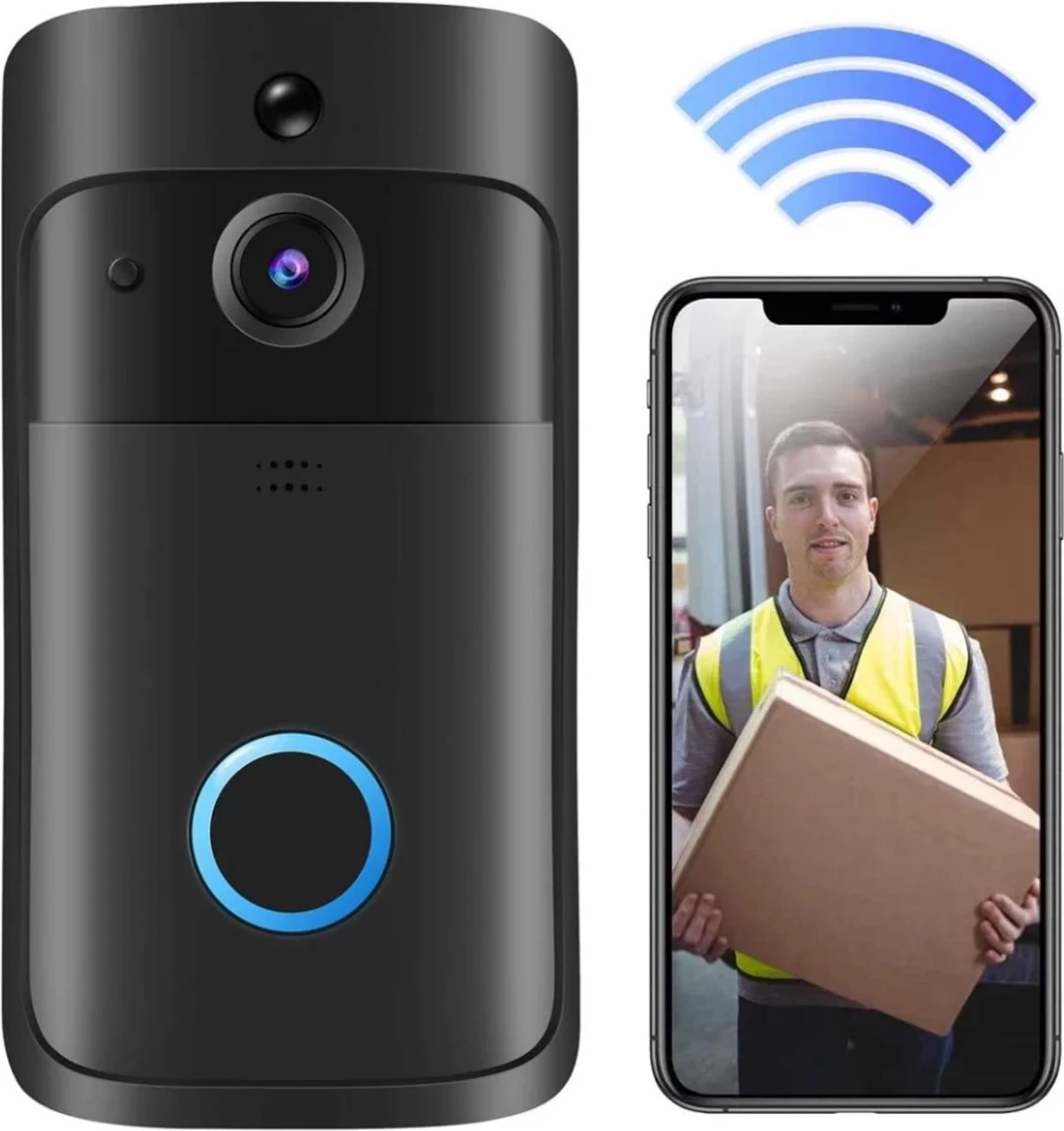 T-ring Video Deurbel. V5 Zwart. Incl. Accu Pakket En 3 Losse Bellen. (Geschikt Voor Android En OS - Draadloos Via 2.4 Ghz Wifi - Geen Abonnement Verplichting) 2 T-ring Video Deurbel. V5 Zwart. Incl. Accu Pakket En 3 Losse Bellen. (Geschikt Voor Android En OS - Draadloos Via 2.4 Ghz Wifi - Geen Abonnement Verplichting) - Afbeelding 2