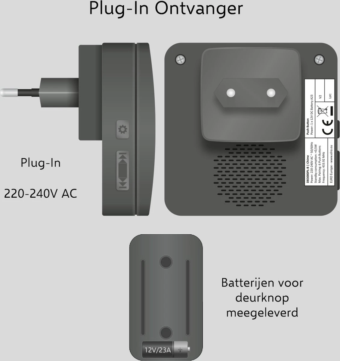 ELRO DB3000 Draadloze Deurbel Set – Plug-in Ontvanger - Bereik 300 Meter - IP65 Waterdicht - 64 Melodieën - Zwart 7 ELRO DB3000 Draadloze Deurbel Set – Plug-in Ontvanger - Bereik 300 Meter - IP65 Waterdicht - 64 Melodieën - Zwart - Afbeelding 7