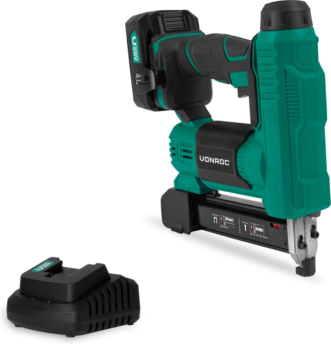 VONROC Accu Tacker – VPower 20V – Incl. 1000 Nieten & 1000 Spijkers – Incl. 4.0Ah Accu En Snellader 1 VONROC Accu Tacker – VPower 20V – Incl. 1000 Nieten & 1000 Spijkers – Incl. 4.0Ah Accu En Snellader