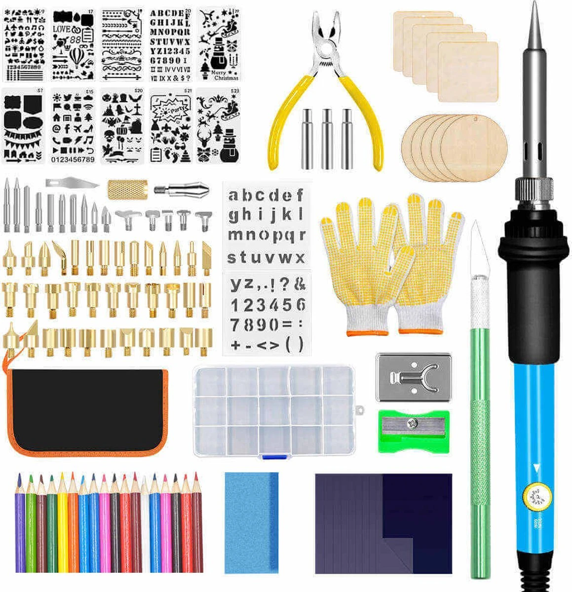 Houtbrander Set 118-delig - Pyrografie - Houtbrander Set - Complete Set - Met Accessoires, Opzetstukken, Sjablonen, Opbergetui, Hout, Potloden, Handschoenen 1 Houtbrander Set 118-delig - Pyrografie - Houtbrander Set - Complete Set - Met Accessoires, Opzetstukken, Sjablonen, Opbergetui, Hout, Potloden, Handschoenen