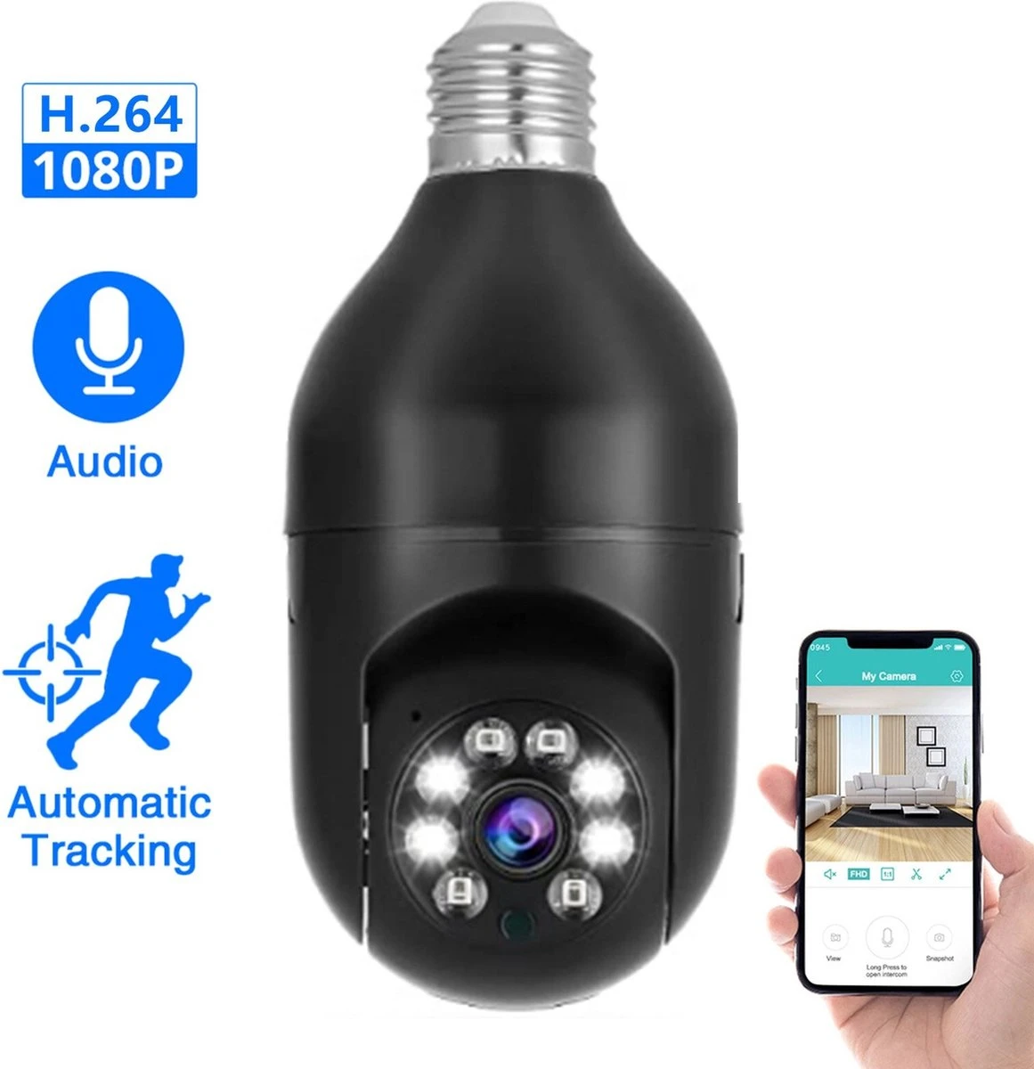 PuroTech Beveiligingscamera Zwart - IP Camera - E27 Dikke Fitting- Spy Camera - 2-Weg Audio - Beweeg En Geluidsdetectie - Nachtvisie - Draadloos - Huisdiercamera - Opslag In Cloud & App - Lamp Camera - 360 Graden Panoramisch 9 PuroTech Beveiligingscamera Zwart - IP Camera - E27 Dikke Fitting- Spy Camera - 2-Weg Audio - Beweeg En Geluidsdetectie - Nachtvisie - Draadloos - Huisdiercamera - Opslag In Cloud & App - Lamp Camera - 360 Graden Panoramisch - Afbeelding 9