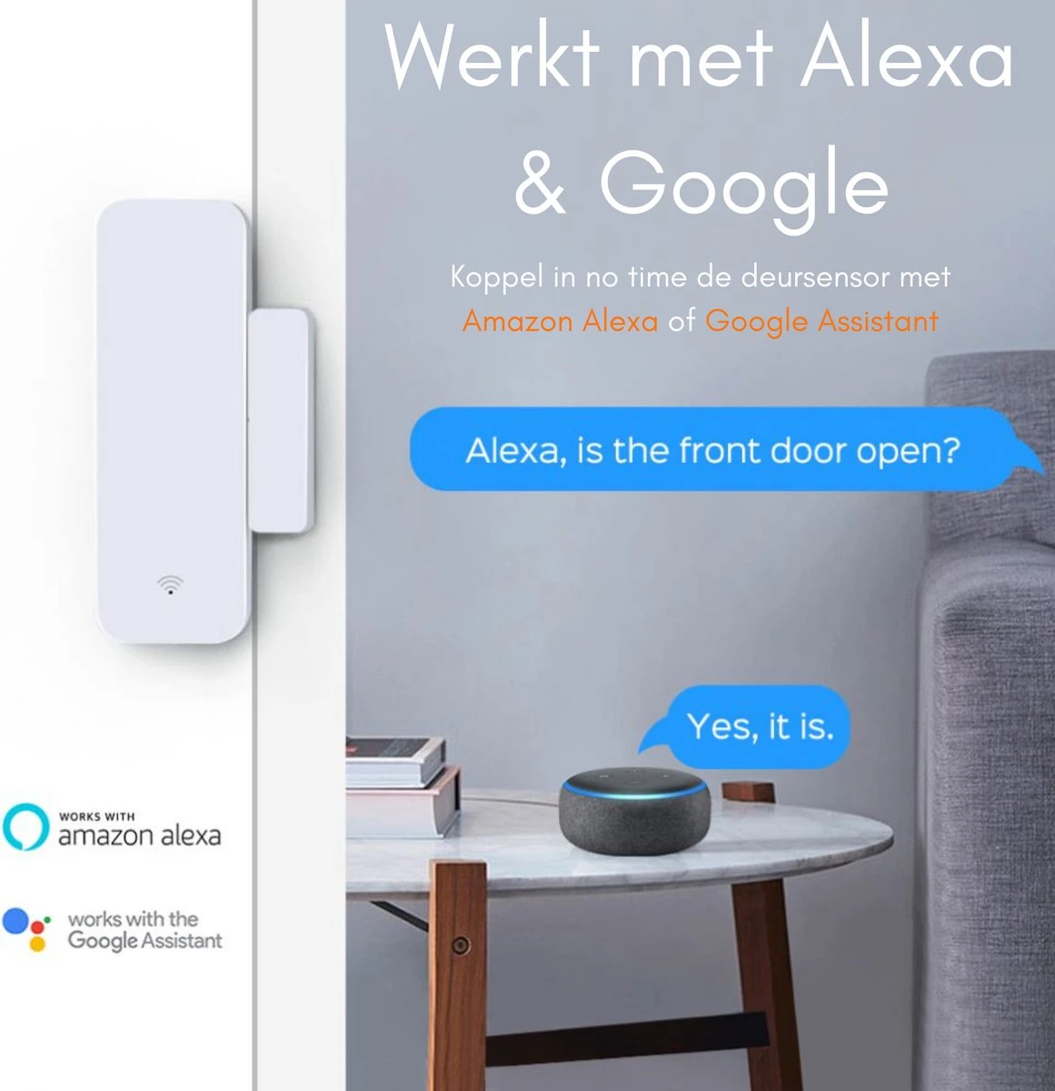 WBTT® Deursensor Met App - Deuralarm - Google Assistant + Amazon Alexa - Magneetcontact - Entreemelder - Raamsensor - IPhone & Android 2 WBTT® Deursensor Met App - Deuralarm - Google Assistant + Amazon Alexa - Magneetcontact - Entreemelder - Raamsensor - IPhone & Android - Afbeelding 2