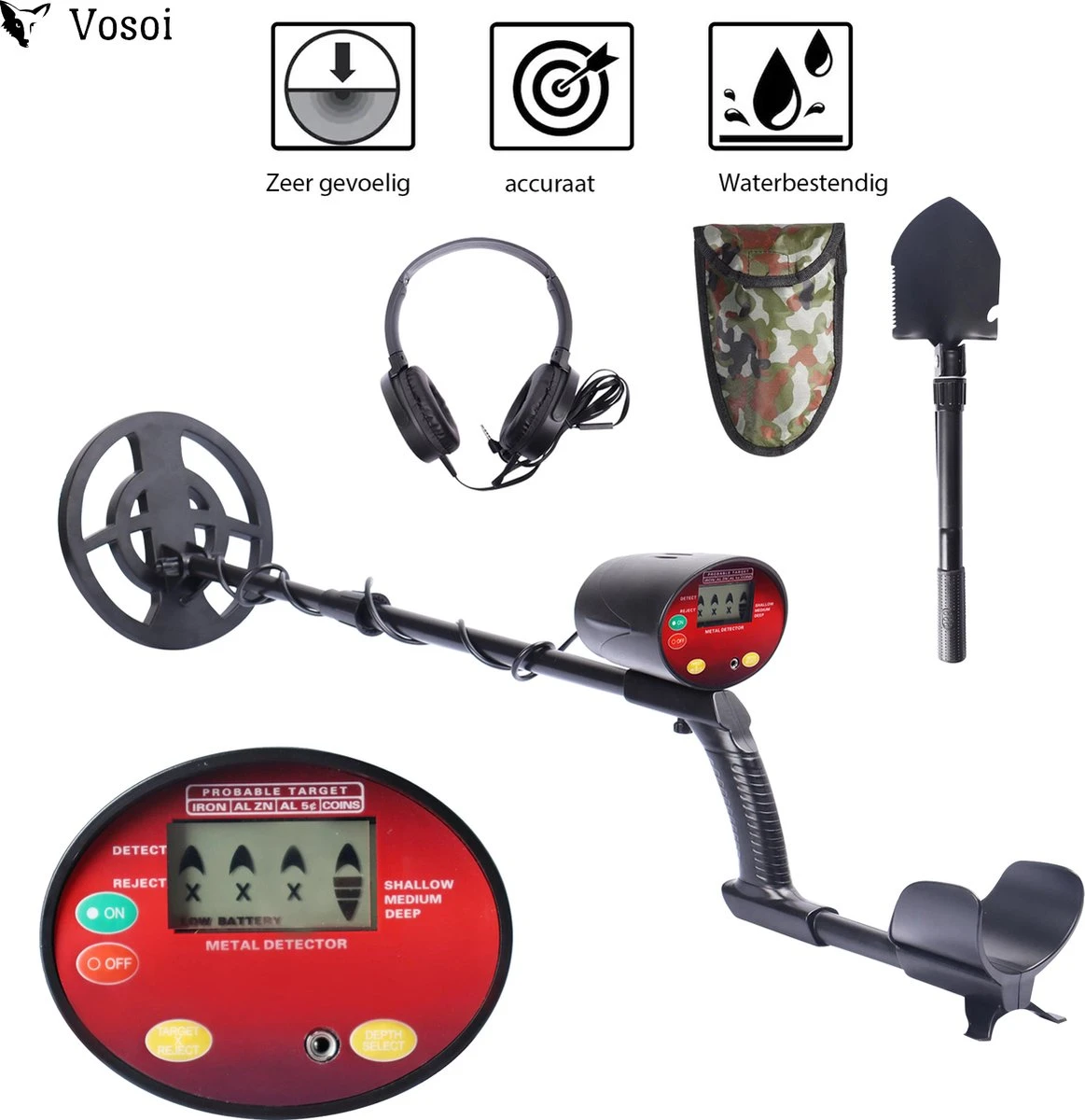 Vosoi - Hoogwaardige Metaal Detector - Inclusief Koptelefoon En Schep + Opberghoes - LCD Display - Nauwkeurige Pinpointer Optie - Verstelbare Hoogte - Waterdichte Zoekspoel - Geschikt Voor Kinderen En Volwassenen 1 Vosoi - Hoogwaardige Metaal Detector - Inclusief Koptelefoon En Schep + Opberghoes - LCD Display - Nauwkeurige Pinpointer Optie - Verstelbare Hoogte - Waterdichte Zoekspoel - Geschikt Voor Kinderen En Volwassenen