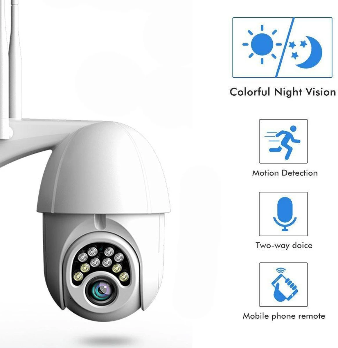 Kunststof Behuizing Waterdichtheid IP66 WIFI Dome IP Camera - Buiten - Draai- En Kantelbaar - FULL HD 1080P 3 Kunststof Behuizing Waterdichtheid IP66 WIFI Dome IP Camera - Buiten - Draai- En Kantelbaar - FULL HD 1080P - Afbeelding 3