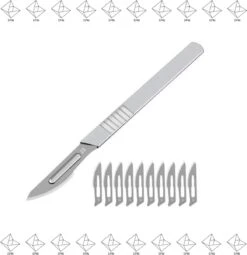 Merkloos EPIN | Platte Scalpelmes Met 10 Mesjes | RVS | Scalpelmesjes | Scalpelmessen | Hobbymes | Chirurgisch Mesje