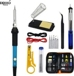 Dekko Tools Soldeerbout Station - Soldeerset 14-delig - Verwisselbare Opzetstukken - Houtbrander - Regelbaar 200-450°C- 60W