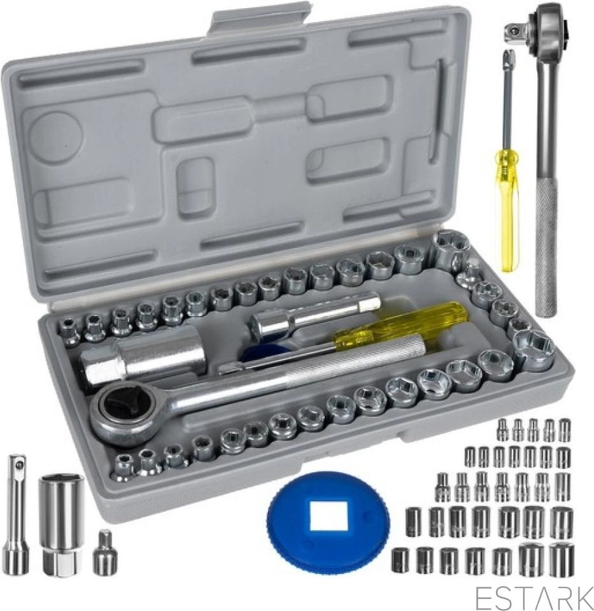 ESTARK® Professionele XL 40-Delige Dopsleutel Set - Met Momentsleutel Ratel & Verlengstuk - Doppenset Doppendoos Torx/Inbus/Hex/Kruiskop/Philips Bit Doppen Set - Ratelset - Met Snelwisselsysteem - 1/4" & 1/2" Inch Doppenset 1 ESTARK® Professionele XL 40-Delige Dopsleutel Set - Met Momentsleutel Ratel & Verlengstuk - Doppenset Doppendoos Torx/Inbus/Hex/Kruiskop/Philips Bit Doppen Set - Ratelset - Met Snelwisselsysteem - 1/4" & 1/2" Inch Doppenset