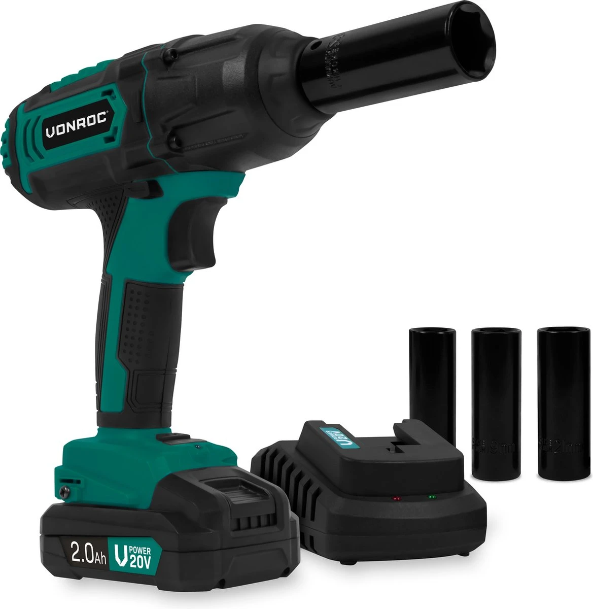 VONROC Accu Slagmoersleutel 20V – 4 Standen: 100/200/300/400Nm - Incl. 4 Moerdoppen – Geschikt Voor Het Verwisselen Van Wielbouten En -moeren - Incl. 2.0Ah Accu En Snellader 1 VONROC Accu Slagmoersleutel 20V – 4 Standen: 100/200/300/400Nm - Incl. 4 Moerdoppen – Geschikt Voor Het Verwisselen Van Wielbouten En -moeren - Incl. 2.0Ah Accu En Snellader
