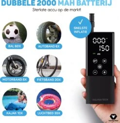 Vulpes Tech® 6-in-1 Compressor Bandenpomp - Elektrische Fietspomp Met Touchscreen - Voor Auto, Scooter, Fiets, Bal En Luchtbed - Inclusief 7 Opzetstukken, Zaklamp & Reistas 14 Vulpes Tech® 6-in-1 Compressor Bandenpomp - Elektrische Fietspomp Met Touchscreen - Voor Auto, Scooter, Fiets, Bal En Luchtbed - Inclusief 7 Opzetstukken, Zaklamp & Reistas -Makita || Merkloos || Stanley Verkoopwinkel 1176x1200 16