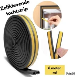 Tochtstrips Voor Deuren – 6 Meter Rol – Zwart – Tochtband Zelfklevend - D-profiel - Tochtstopper – Tochtband - Tochtstrip Deur – Deurborstel – Tochtstrip Raam – Tochtborstel – Tochtwering
