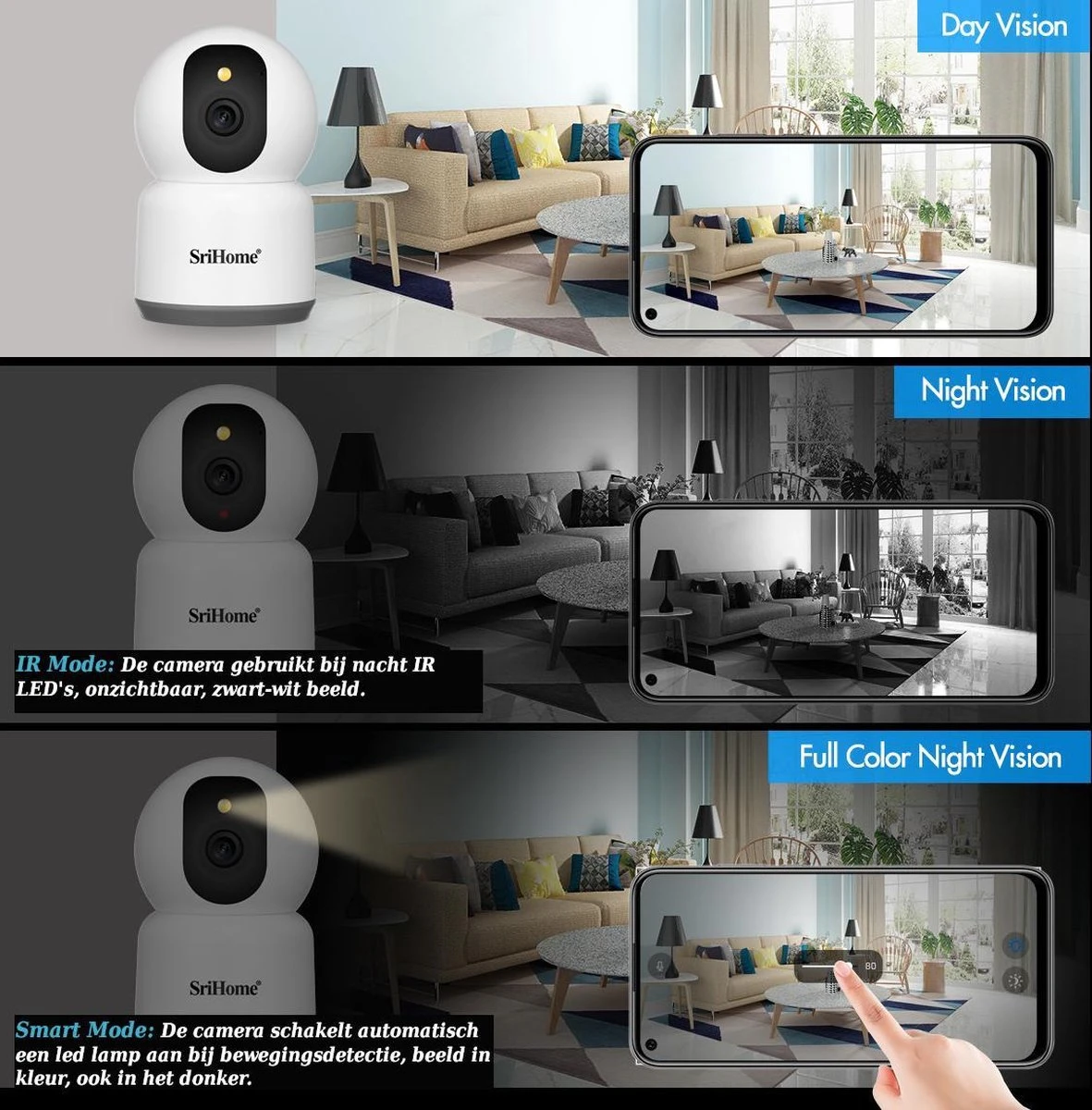 5Ghz 4MP Wifi IP Camera PTZ Bewakingscamera/babycamera Met Nachtvisie En SriHome App 5 5Ghz 4MP Wifi IP Camera PTZ Bewakingscamera/babycamera Met Nachtvisie En SriHome App - Afbeelding 5