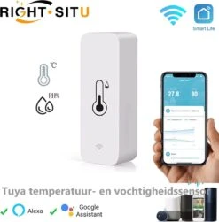 Fastsurfe - Smart Temperatuur En Vochtigheidssensor - WiFi-app - Smart Home Remote Monitor - Werkt Met Alexa En Google Assistant