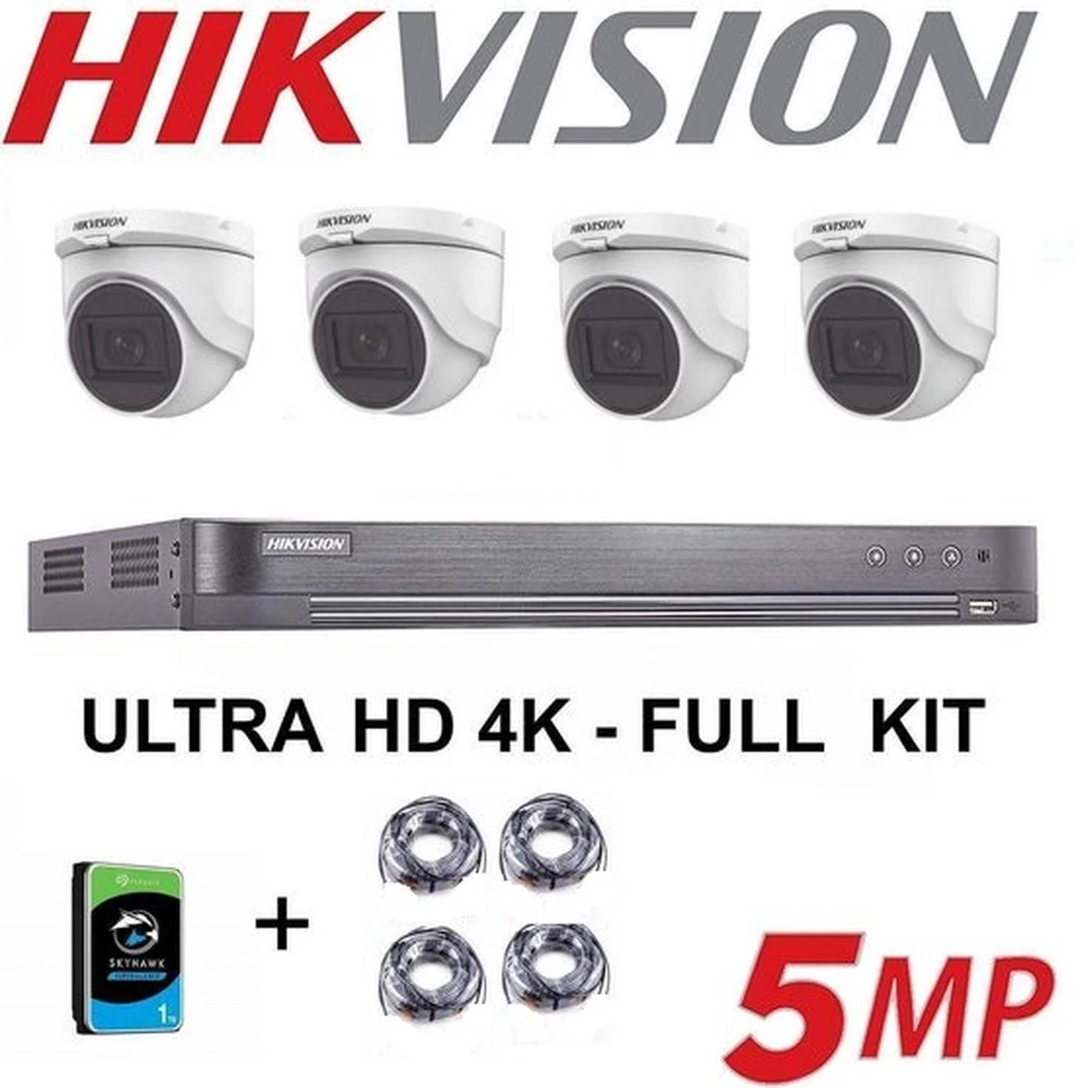 Kit HIKVISION 5 MP AUDIO DVR 4 CH HD - 4x Camera Turret 5MP - 1Tb HDD 1 Kit HIKVISION 5 MP AUDIO DVR 4 CH HD - 4x Camera Turret 5MP - 1Tb HDD