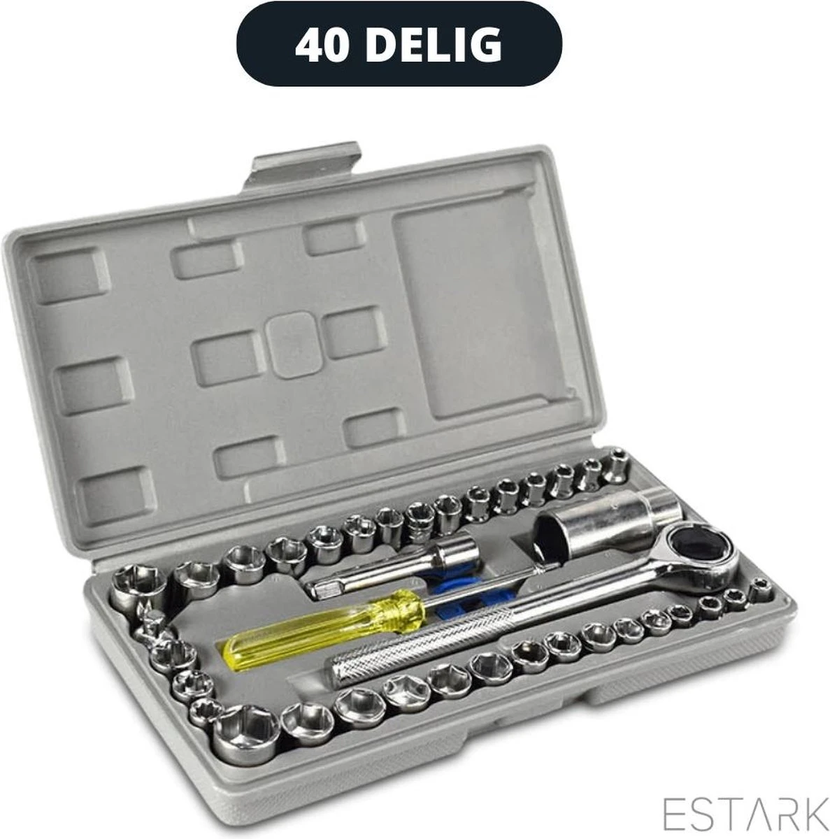 ESTARK® Professionele XL 40-Delige Dopsleutel Set - Met Momentsleutel Ratel & Verlengstuk - Doppenset Doppendoos Torx/Inbus/Hex/Kruiskop/Philips Bit Doppen Set - Ratelset - Met Snelwisselsysteem - 1/4" & 1/2" Inch Doppenset 9 ESTARK® Professionele XL 40-Delige Dopsleutel Set - Met Momentsleutel Ratel & Verlengstuk - Doppenset Doppendoos Torx/Inbus/Hex/Kruiskop/Philips Bit Doppen Set - Ratelset - Met Snelwisselsysteem - 1/4" & 1/2" Inch Doppenset - Afbeelding 9