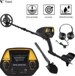 Vosoi - Hoogwaardige Metaal Detector - Inclusief Koptelefoon En Schep + Opberghoes - Nauwkeurige Pinpointer Optie - Verstelbare Hoogte - Waterdichte Zoekspoel - Geschikt Voor Kinderen En Volwassenen