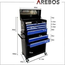 AREBOS - Werkplaatskar - Gereedschapskast - Gereedschapskist - 9 Vakken -Makita || Merkloos || Stanley Verkoopwinkel 1188x1200 1