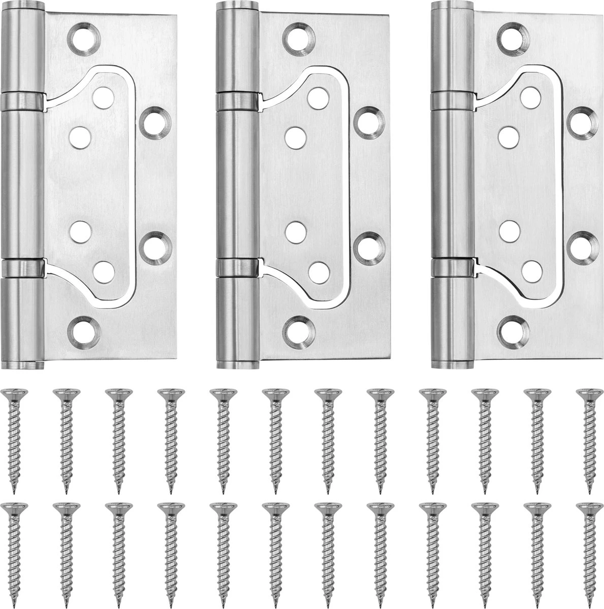 Gemakkelijk Te Plaatsen Deurscharnieren - Plaatsen Zonder Frezen Of Beitelwerk - Set Van 3 - Louvrescharnieren - Zware Uitvoering - Inclusief Schroeven - 100 X 40 MM - RVS 1 Gemakkelijk Te Plaatsen Deurscharnieren - Plaatsen Zonder Frezen Of Beitelwerk - Set Van 3 - Louvrescharnieren - Zware Uitvoering - Inclusief Schroeven - 100 X 40 MM - RVS