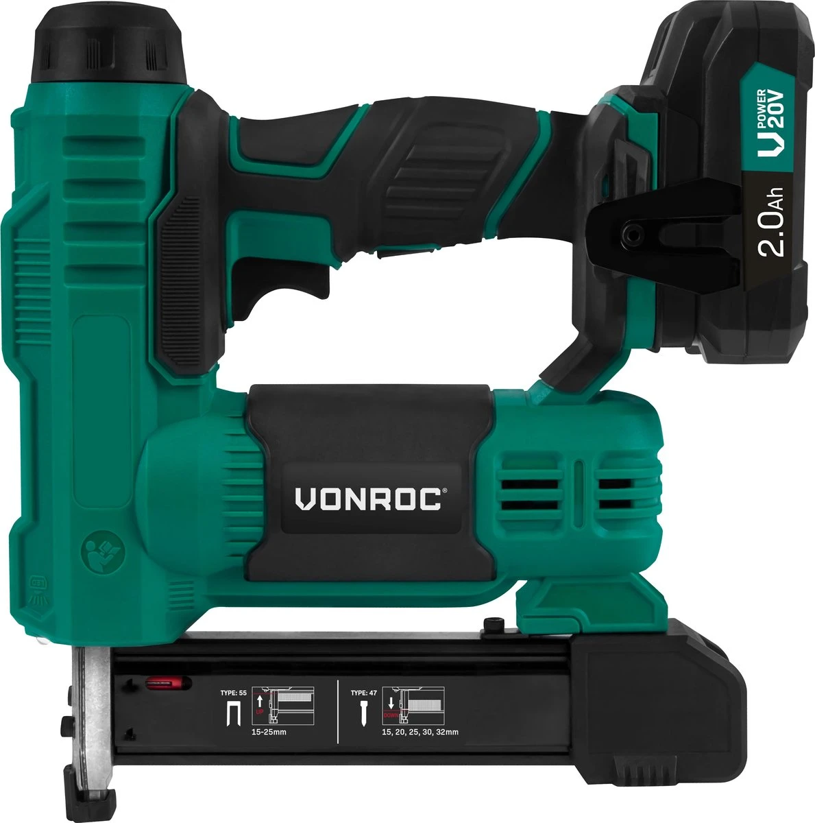 VONROC Accu Tacker – VPower 20V – Incl. 1000 Nieten & 1000 Spijkers – Incl. 2.0Ah Accu En Snellader 2 VONROC Accu Tacker – VPower 20V – Incl. 1000 Nieten & 1000 Spijkers – Incl. 2.0Ah Accu En Snellader - Afbeelding 2