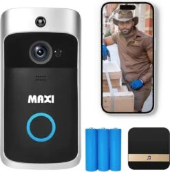 Maxi Video Deurbel – Draadloze Deurbel Met HD Camera – Draadloos Wifi – Inclusief Chime - Deurbeldrukker - Volledige Deurbelset