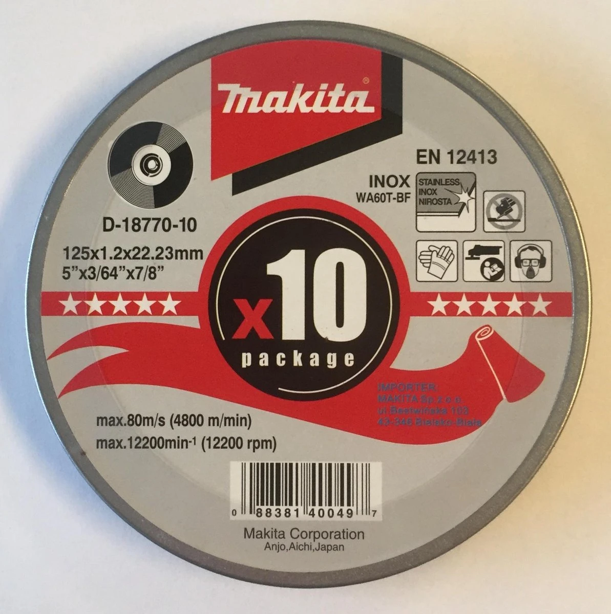Makita D-18770-10 Doorslijpschijf - 125 X 22,23 X 1,2mm - RVS - Inox (10st) 4 Makita D-18770-10 Doorslijpschijf - 125 X 22,23 X 1,2mm - RVS - Inox (10st) - Afbeelding 4