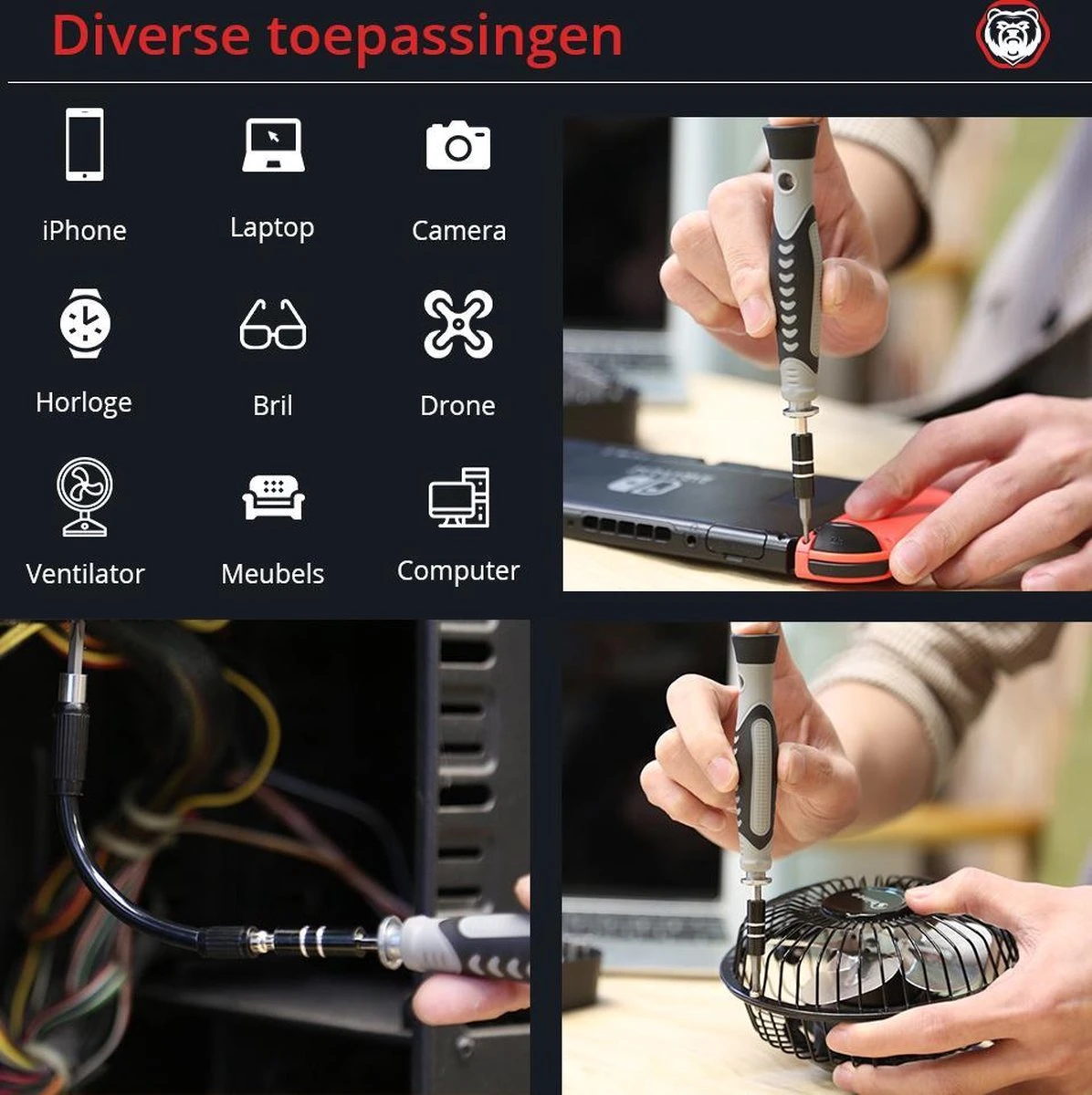 Brute Strength - Precisie Schroevendraaier Set - 130-delig - Universeel - Magnetisch - Gereedschapset- Schroevendraaiers - Bitset Met Torx - Cadeau Voor Man 2 Brute Strength - Precisie Schroevendraaier Set - 130-delig - Universeel - Magnetisch - Gereedschapset- Schroevendraaiers - Bitset Met Torx - Cadeau Voor Man - Afbeelding 2