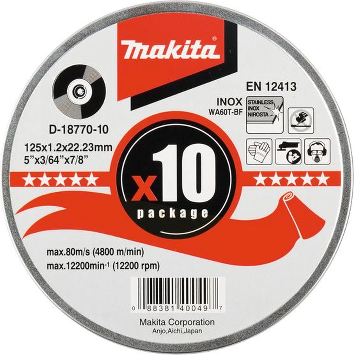 Makita D-18770-10 Doorslijpschijf - 125 X 22,23 X 1,2mm - RVS - Inox (10st) 5 Makita D-18770-10 Doorslijpschijf - 125 X 22,23 X 1,2mm - RVS - Inox (10st) - Afbeelding 5