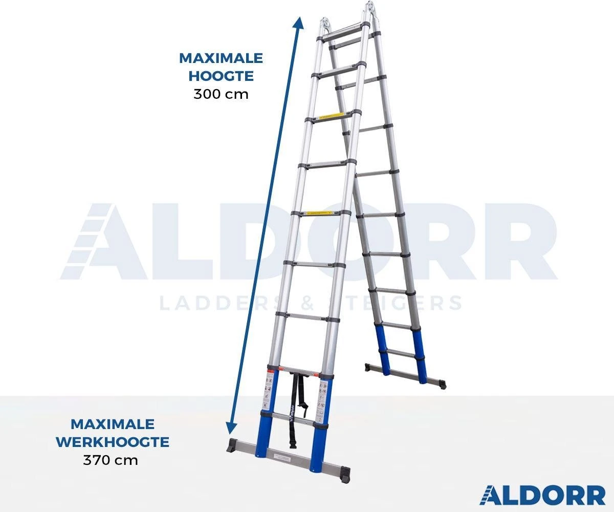 ALDORR Home Telescopische Vouwladder 6,20 Meter - Met Stabilisatievoet En Soft Closing - Aluminium 2 ALDORR Home Telescopische Vouwladder 6,20 Meter - Met Stabilisatievoet En Soft Closing - Aluminium - Afbeelding 2