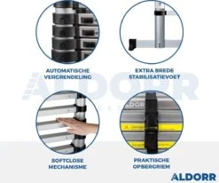 ALDORR Home Telescopische Vouwladder 6,20 Meter - Met Stabilisatievoet En Soft Closing - Aluminium 9 ALDORR Home Telescopische Vouwladder 6,20 Meter - Met Stabilisatievoet En Soft Closing - Aluminium -Makita || Merkloos || Stanley Verkoopwinkel 1200x1000 25