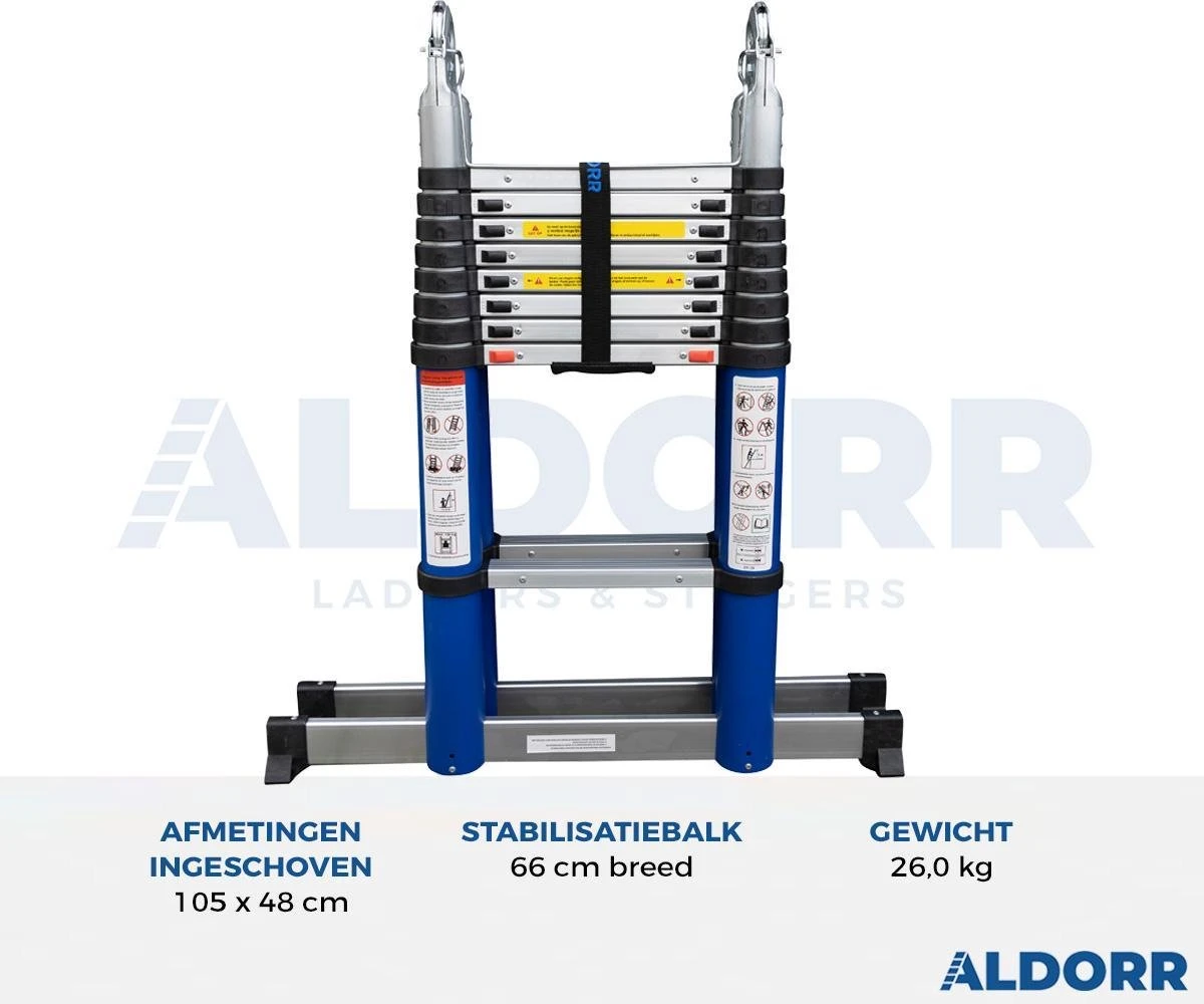 ALDORR Home Telescopische Vouwladder 6,20 Meter - Met Stabilisatievoet En Soft Closing - Aluminium 5 ALDORR Home Telescopische Vouwladder 6,20 Meter - Met Stabilisatievoet En Soft Closing - Aluminium - Afbeelding 5