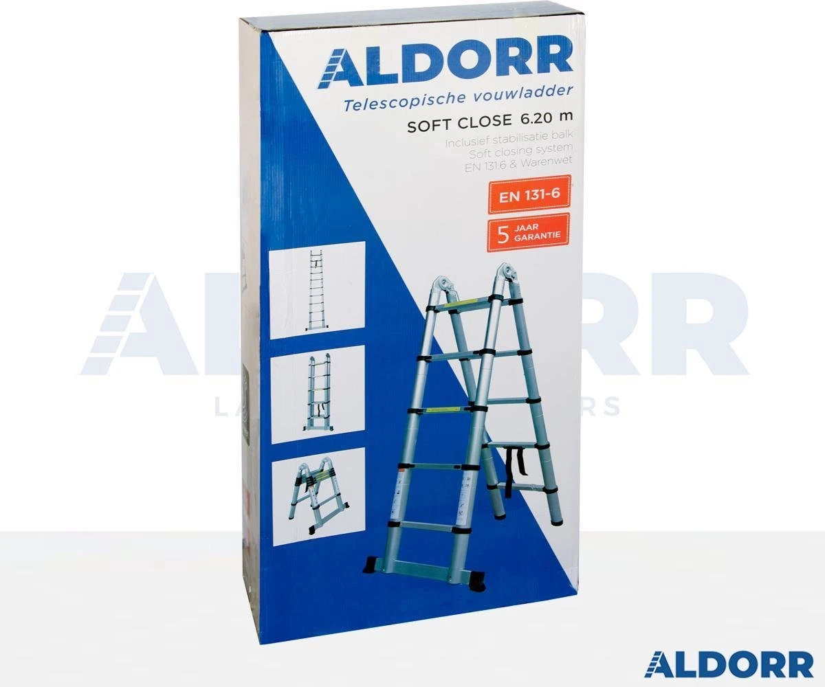 ALDORR Home Telescopische Vouwladder 6,20 Meter - Met Stabilisatievoet En Soft Closing - Aluminium 7 ALDORR Home Telescopische Vouwladder 6,20 Meter - Met Stabilisatievoet En Soft Closing - Aluminium - Afbeelding 7