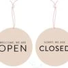 Deurbordje Open Closed - 20 Centimeter - Dubbelzijdig Beige - Met Koord En Zuignap - Dutch Sprinkles - Raam Bord Voor Bedrijven, Winkels, Salons - Open Gesloten Omdraai Bord