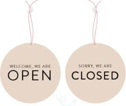 Deurbordje Open Closed - 20 Centimeter - Dubbelzijdig Beige - Met Koord En Zuignap - Dutch Sprinkles - Raam Bord Voor Bedrijven, Winkels, Salons - Open Gesloten Omdraai Bord