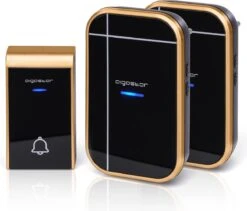 Aigostar Draadloze Deurbel 2HVKU - Met 2 Ontvangers - Plug&Play - AC - 3 Regelbaar Volume - 36 Melodieën - IP44 Waterdicht - Zwart/Goud