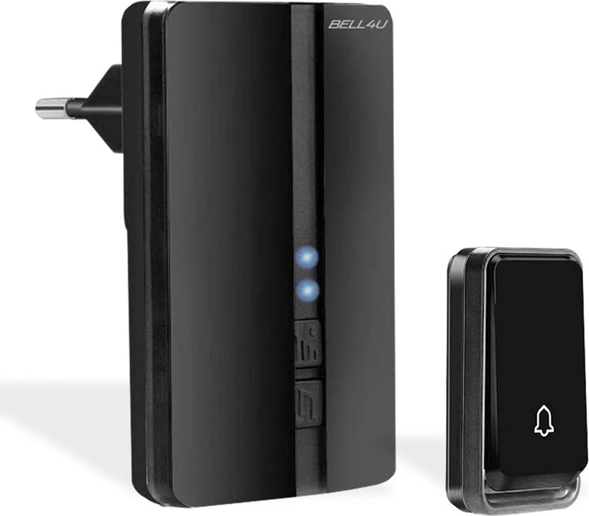 Bell4U Draadloze Deurbel Met 1 Ontvanger - Plug & Play - Beldrukker Heeft Geen Batterijen Nodig - IP55 Waterdicht - Zwart 1 Bell4U Draadloze Deurbel Met 1 Ontvanger - Plug & Play - Beldrukker Heeft Geen Batterijen Nodig - IP55 Waterdicht - Zwart