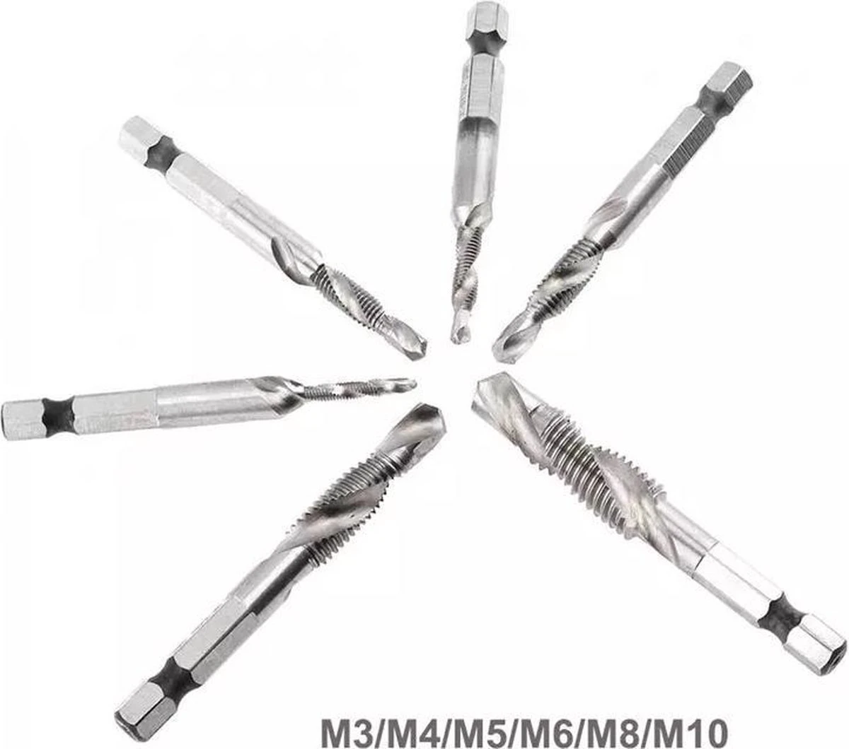 Merkloos 6-delig Boortap Set - Bit Boor Tap En Verzinken Set Gemaakt Van HSS - Gereedschap Boormachine M3-M10 - Schroefdraad Snijden - Combi Boortap - Gaten Boren - Incl. Klein Opbergdoosje 2 Merkloos 6-delig Boortap Set - Bit Boor Tap En Verzinken Set Gemaakt Van HSS - Gereedschap Boormachine M3-M10 - Schroefdraad Snijden - Combi Boortap - Gaten Boren - Incl. Klein Opbergdoosje - Afbeelding 2