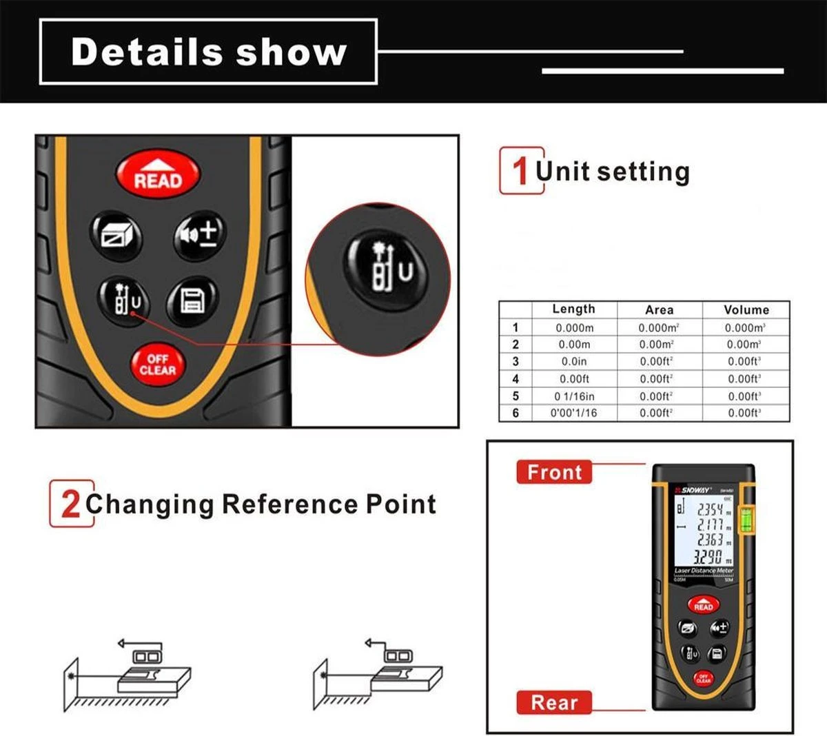 Sndway Professionele Laser Afstandsmeter - 50 Meter Bereik - Incl. Batterijen 5 Sndway Professionele Laser Afstandsmeter - 50 Meter Bereik - Incl. Batterijen - Afbeelding 5